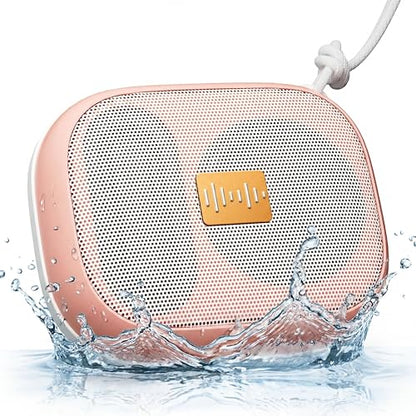 FunHub Waterproof Bluetooth Shower Speaker, Small & Light with Anti-Slip Sides, 3 Play Modes, FM Radio, Bluetooth 5.3 Immersive Stereo Sound (TWS), for Bathroom, Pool, Beach & Outdoor Party – Pink - color: Pink