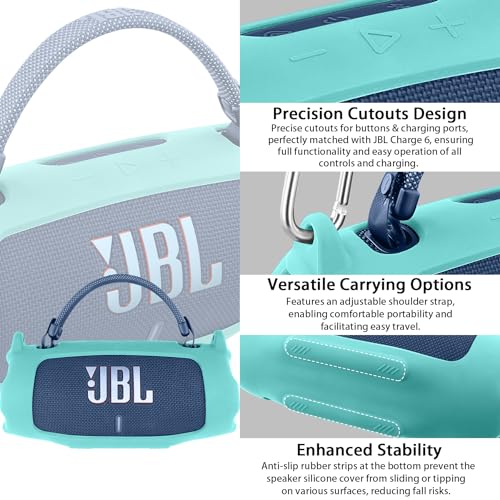 khanka Silicone Case for JBL Charge 6 Waterproof Speaker,Mint Green | EVA Hard Shell, Carabiner Clip Attachment, Impact Resistant Protection, Soft Interior Lining, Impact Protect for JBL Charge 6 - color: Mint Green