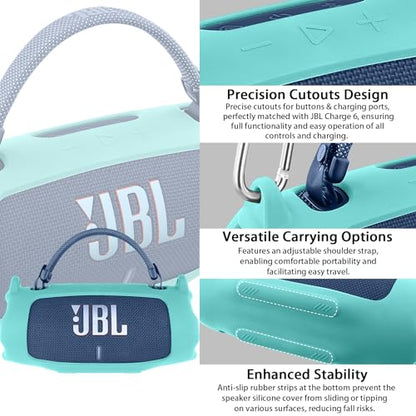 khanka Silicone Case for JBL Charge 6 Waterproof Speaker,Mint Green | EVA Hard Shell, Carabiner Clip Attachment, Impact Resistant Protection, Soft Interior Lining, Impact Protect for JBL Charge 6 - color: Mint Green
