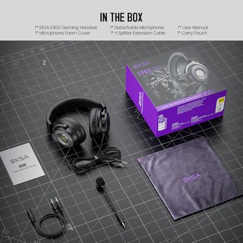 EKSA E900 Gaming Headset with Mic Stereo Headphones for Xbox,PC,PS5 | Detachable Noise Canceling Mic, 3D Surround Sound, Wired Headphone for Gaming, Computer, Laptop, PS4, 3.5MM Jack - color: Black-Sliver