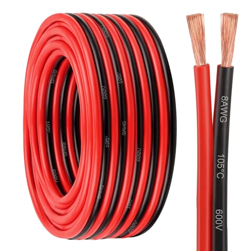 8 Gauge Wire 2 Conductors Copper Wire, 8 AWG Battery Cable Oxygen Free Copper Wire for Solar Panel, Automotive, Trailer, RV and Speaker (8 Gauge 30FT) - size: 30 FT, style: 8 AWG