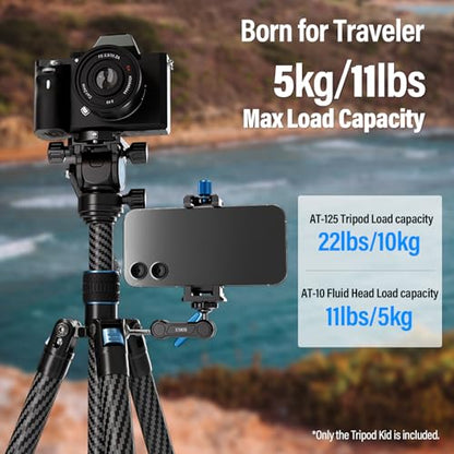 SIRUI Carbon Fiber Tripod Lightweight 2lbs with Panoramic Fluid Head, 59.8” Compact Camera Tripod Quick Release Leg Setup, Reversible Center Column, Reverse Folding Legs, Max Load 11lbs - Traveler X - size: Fluid Head/AT-10