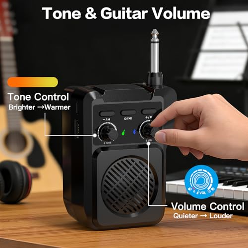ZealSound Mini Guitar Amp with Bluetooth, 5W Portable Practice Amp with 4 Built-in Effects (Clean, Overdrive, Distortion, Reverb), USB Playback, Rechargeable Up to 8 Hours for Electric Guitar