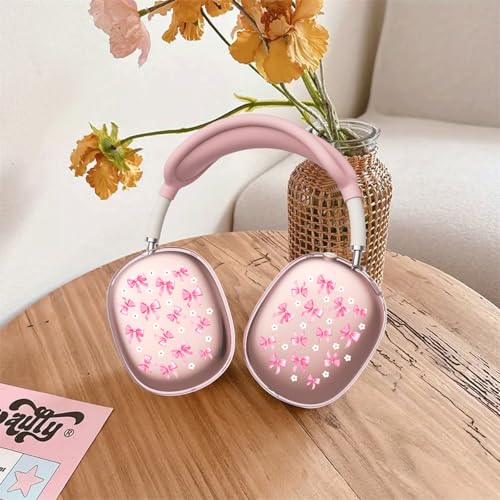 Pink Floral Bow Clear Case for Airpods Max Headphones Cute Kawaii Soft TPU Ear Cups Cover Anti-Scratch Silicone Ear Pad Protective Case Fshion Design Headband Cover for Apple Airpods Max - color: Flower bow 09