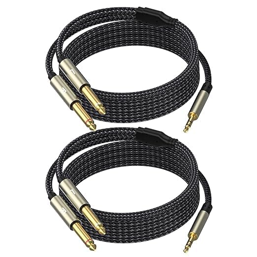 3.5mm Stereo Cable, Audio Cord, 3.3FT, 2Pack, 1/8 TRS to Dual 1/4 TS Mono, Y Splitter Stereo Cord Adapter Compatible with iPhone, PC, CD, Speaker, Home StereoSystem - size: 3.3 FT - 2pack, style: 3.5mm (1/8") TRS to Dual 6.35mm (1/4") TS Mono