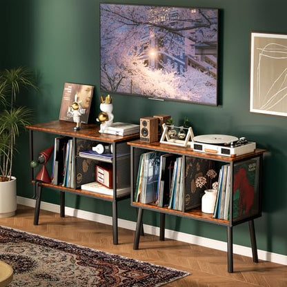 Record Player Stand with Adjustable Divider Vinyl Storage Holder Up to 200 Albums Mid-Century Large Record Player Table Vinyl Holder Turntable Stand End Table for Bedroom & Living Room, Patent Pending - size: 29.9"W x 13.4"D x 27.5"H