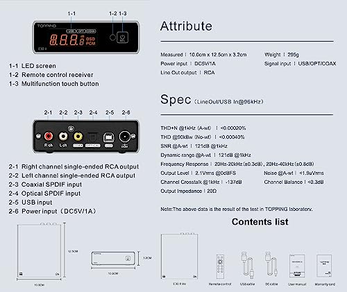 Topping E30II lite DAC Preamp - AK4493S Hi-Res XMOS XU208 DAC 32Bit/768kHz DSD512 DSD Direct Mode for USB/Coax/Opt Inputs RCA HiFi Stereo Digital Audio Decoder(Silver) - color: Silver