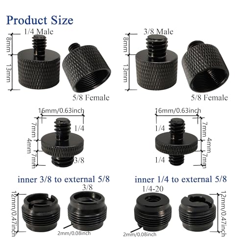 Mic Stand Adapter Kit with Extension Tube,3/8" to 5/8",1/4" to 5/8" Threaded Screw for Camera Tripod Mic Arm 13 Pack