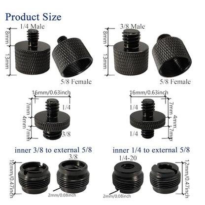 Mic Stand Adapter Kit with Extension Tube,3/8" to 5/8",1/4" to 5/8" Threaded Screw for Camera Tripod Mic Arm 13 Pack