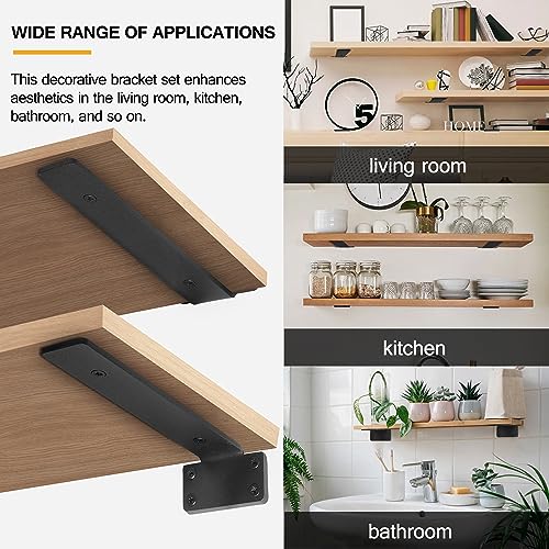 HITOMEN Heavy Duty Floating Shelf Brackets, 8-Inch (1/5'' Thick) Hidden Shelves Hardware, Iron L Brackets, Rustic Industrial Black Metal Wall Shelving Supports, 4 Pack - size: 8 Inch, style: 4 Pack