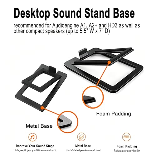 Desktop Sound Stand Base, Black, 2PCS/A Pair | Carbon Steel Material, Shock Absorption, Improved Sound Quality, Tilted Design, For PC, Studio & Bookshelf Speakers - color: Black
