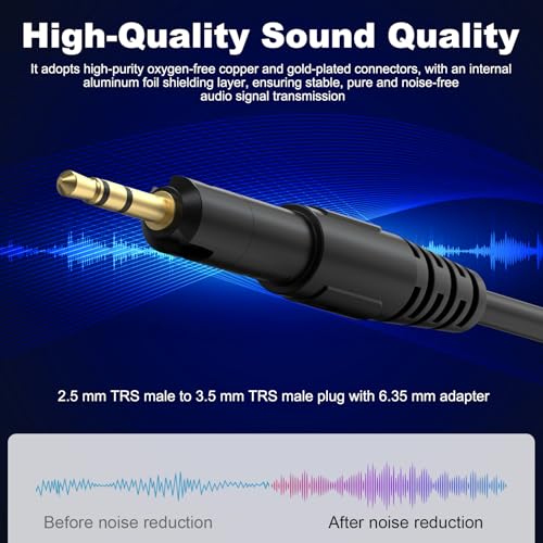Replacement ATH-M50x Cable Compatible with Audio-Technica ATH-M50x, ATH-M40x, ATH-M70x, ATH-M60x Headphones, 2.5mm to 3.5mm(1/8") Audio Cord with 6.35mm(1/4") Adapter (6.6FT) - size: 6.6FT