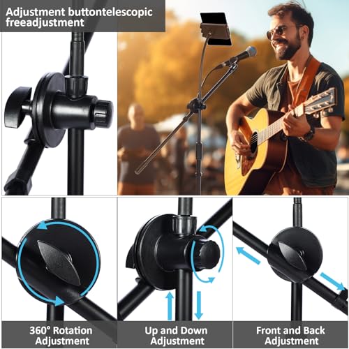 Sherr 2 Pcs Microphone Stand Boom Bulk, Adjustable Height Tripod Mic Stand with Dual Clip Foldable Universal Heavy Duty Tripod Holder for Livestream Singing Stage (Mic with Tablet Holder) - style: Mic with Tablet Holder