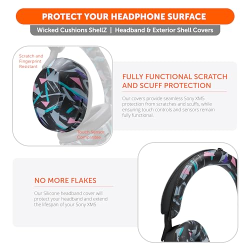 WC ShellZ XM5 - Exterior Shell & Headband Covers for Sony WH1000XM5 | Made by Wicked Cushions | Protective, Made with Premium Silicone | 90's Black - color: 90's Black