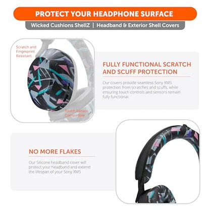 WC ShellZ XM5 - Exterior Shell & Headband Covers for Sony WH1000XM5 | Made by Wicked Cushions | Protective, Made with Premium Silicone | 90's Black - color: 90's Black