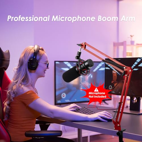 Red Mic Arm Compatible with HyperX QuadCast S - Premium QuadCast S Microphone Boom Arm for Gaming, Streaming by YOUSHARES, NB35 - color: Red