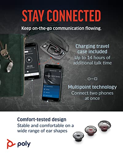 Poly Voyager 5200 UC Wireless Headset & Charging Case (Plantronics) - Single-Ear Headset w/Noise-Canceling Mic - Connect Mobile/Mac/PC via Bluetooth - Works w/Teams, Zoom (Renewed)