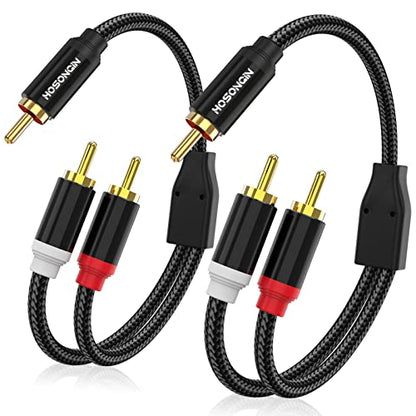 HOSONGIN RCA Y Splitter Cable, 1 Male to 2 Male Audio Cables (2 Pack), 12 Inch, 24K Gold-Plated, Cotton Braided, Shielded Subwoofer Cable for Amplifiers, TV, Home Theater, Hi-Fi Systems - size: 1FT-2Pack, style: 1 Male to 2 Male