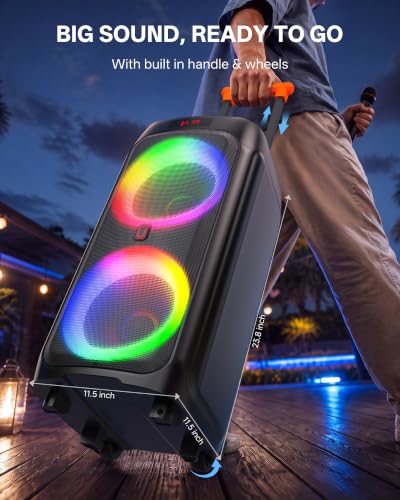 Karaoke Machine for Adults, 500W Bluetooth Speaker with Dual 8" Subwoofer - color: Matte black