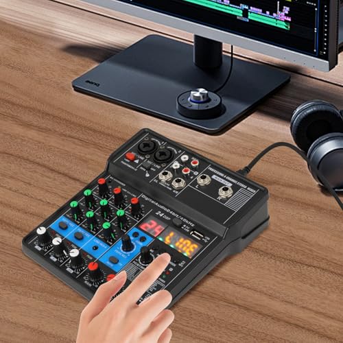 4 Channel USB Interface Mixer, DJ Controller Sound Mixer, Professional Digital Audio, Portable Sound Mixing Console for DJ, Karaoke & Streaming