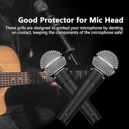 Musiin Microphone Replacement Grille for SM58, BETA 58A(Black 2 Pack) | SM58-LC, SM58S, SV100, PGX24, SLX4 microphone head cover, microphone ball head grille, pickup head parts