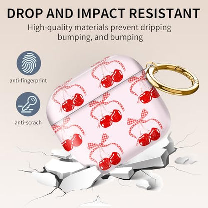 Compatible with AirPods 4th Generation Case 2024, Shockproof Cover with Golden Buckle for Women & Girls, Protective Anti-Drop Design(Cute Cherry Bow Tie Ribbon) - color: Cute Cherry Bow Tie Ribbon