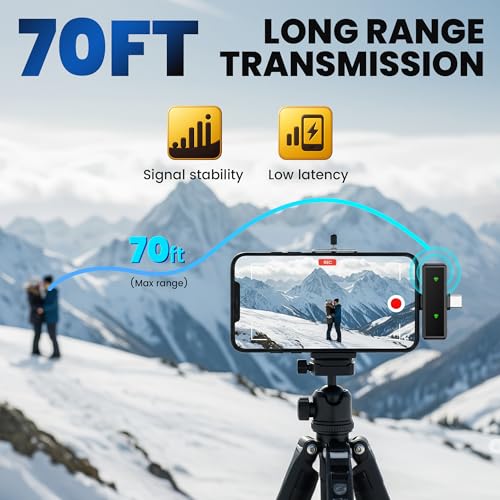 CAHAYA Microphone for iPhone Mic: YouTube Wireless Lavalier Microphone with Noise Cancelling & Charging Case 3-in1 USB-C/Lightning for PC iPhone Android 24H Battery for TikTok Vlog Studio Mic