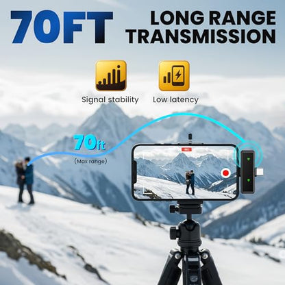 CAHAYA Microphone for iPhone Mic: YouTube Wireless Lavalier Microphone with Noise Cancelling & Charging Case 3-in1 USB-C/Lightning for PC iPhone Android 24H Battery for TikTok Vlog Studio Mic