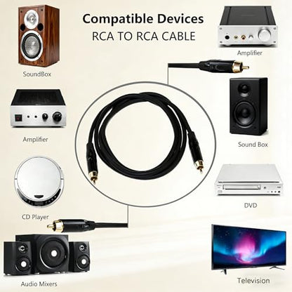 RCA to RCA Audio Cables with Gold-Plated Shielded Anti-Interference, RCA Cables Compatible with Amplifiers/Home Theaters/Musical Instruments/Soundbars/TVs/Speakers (Black, 3 FT) - size: 3 FT