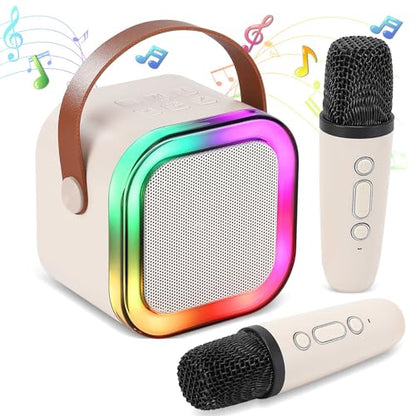 Mini Karaoke Machine for Kids, Portable Bluetooth Speaker with 2 Wireless Microphones,Christmas and Birthday Gifts Suitable for Girls Aged 4 to 12(White) - color: white