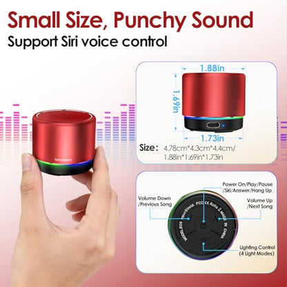 Portable Bluetooth Speaker Mini Speakers, Wireless, HD Microphone | 12H Battery Life, Metal Cover,TWS Pairing, Wireless Speaker with RGB Lights for Home/Travel/Outdoor/Car/Beach by Music Lovers - color: Red