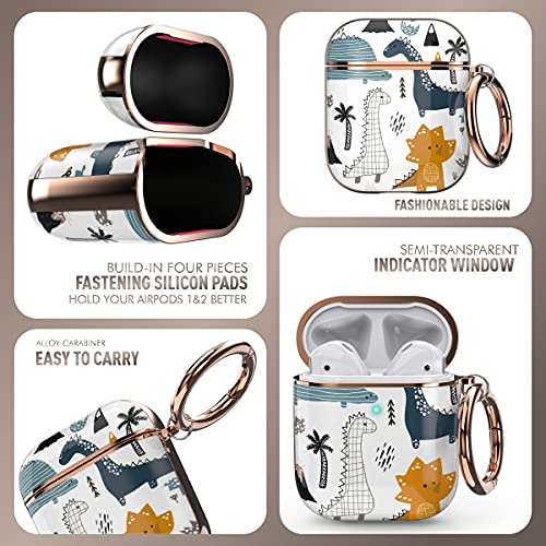 wenew for AirPod Case, Flower AirPods Hard Case Cover with Keychain for Women Men, AirPod 1st & 2nd Generation case (Dino) - color: Cute Dino