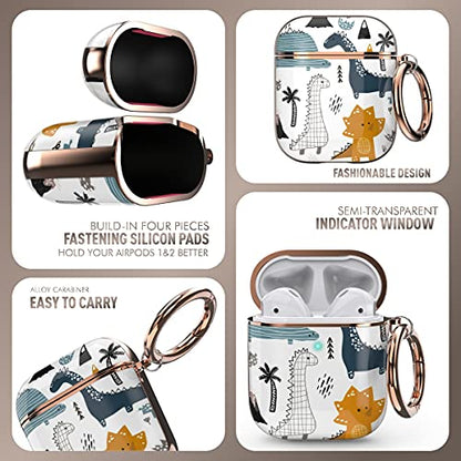 wenew for AirPod Case, Flower AirPods Hard Case Cover with Keychain for Women Men, AirPod 1st & 2nd Generation case (Dino) - color: Cute Dino