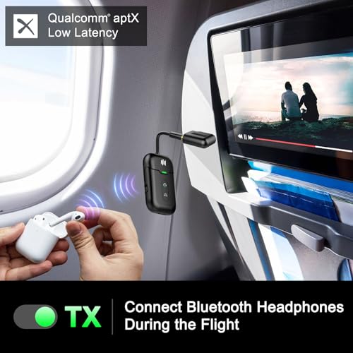Bluetooth 5.4 Transmitter Receiver, 2-in-1 Adapter for Airplane, TV, Gym - Up to 2 AirPods/Headphones, Wireless Audio Adapter With aptX LL for Travel & Home/Car Stereo