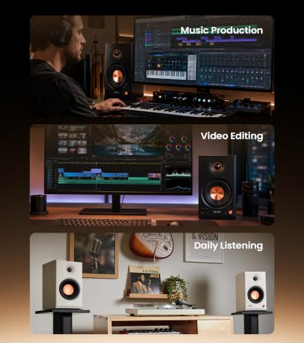 Edifier MR4.5 Bi-Amped Studio Monitor, 80W RMS Bookshelf Speakers - White | 4.5" Woofer 1" Silk Tweeter Hi-Res Audio Bluetooth 6.0 LDAC XLR/TRS/RCA/AUX Input Music Production Video Editing Home Audio - color: White