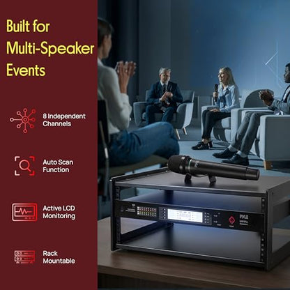 Pyle 8 Channel UHF Wireless Microphone System with 4 Handheld, 4 Lavalier & 4 Headset Microphones, 300 Ft Range & Rack Mount Receiver for Church, Conferences & Live Events - style: 8-Channel All Mixed