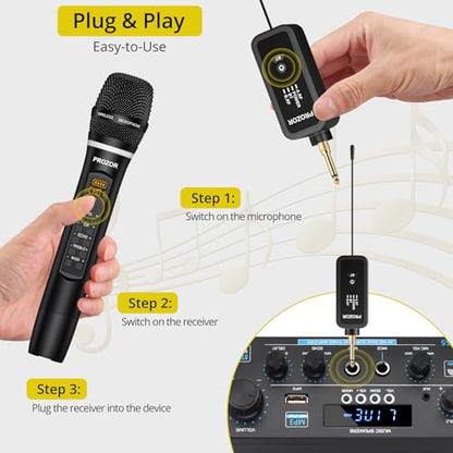 PROZOR UHF Wireless Microphone with Volume Treble Bass Echo Control, Wireless Rechargeable Mic Dual Handheld Dynamic Mic System with Rechargeable Receiver, for Karaoke Machines, DJ, Church, Weddings - style: Rechargeable Portable Bluetooth UHF Mic – Echo