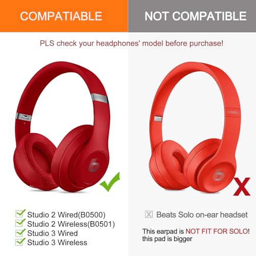 GEVO Ear Pads Replacement for Beats Studio 2 & 3 Headphones Earpad Cushions - color: Red