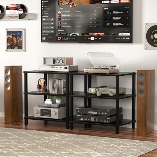 3-Tier AV Media Player Stand, Stereo Cabinet, Modern Stereo Cabine,Game Console Shelf,Wooden TV Stand,Multifunctional Entertainment Center, Suitable for Home, Conference Room, Black - color: Black, size: 3 Tier