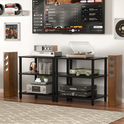 3-Tier AV Media Player Stand, Stereo Cabinet, Modern Stereo Cabine,Game Console Shelf,Wooden TV Stand,Multifunctional Entertainment Center, Suitable for Home, Conference Room, Black - color: Black, size: 3 Tier