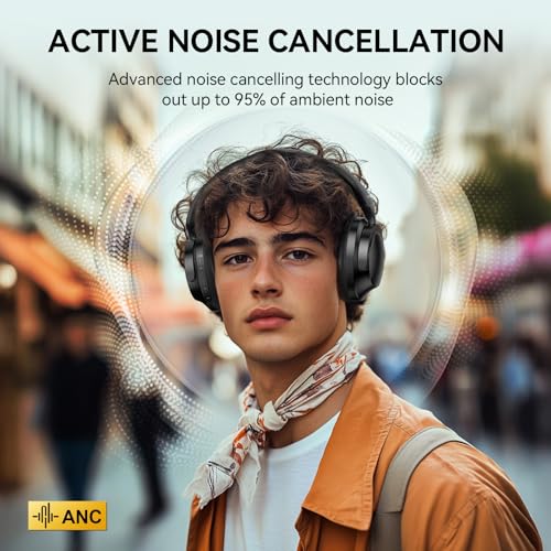 TECKNET Noise Cancelling Headphones Wireless & Wired, 70H Playtime Bluetooth Headphones Wireless Over Ear Built-in Mic,3.5mm Cable Dual Connection Foldable Headset for Home Office Travel, Light Black