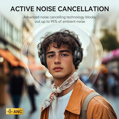 TECKNET Noise Cancelling Headphones Wireless & Wired, 70H Playtime Bluetooth Headphones Wireless Over Ear Built-in Mic,3.5mm Cable Dual Connection Foldable Headset for Home Office Travel, Light Black