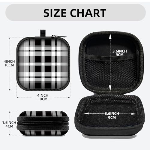 Square Data Cable Earbud Charger Coin Storage Bag Shockproof and Drop-Proof EVA Material Compatible with AirPod(Plaid Textile Black and White) - color: Plaid textile black and white