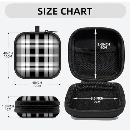 Square Data Cable Earbud Charger Coin Storage Bag Shockproof and Drop-Proof EVA Material Compatible with AirPod(Plaid Textile Black and White) - color: Plaid textile black and white