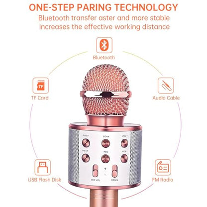 Wireless Bluetooth Karaoke Microphone Portable Handheld Mic Speaker 3-in-1 for All Smartphones Gifts
