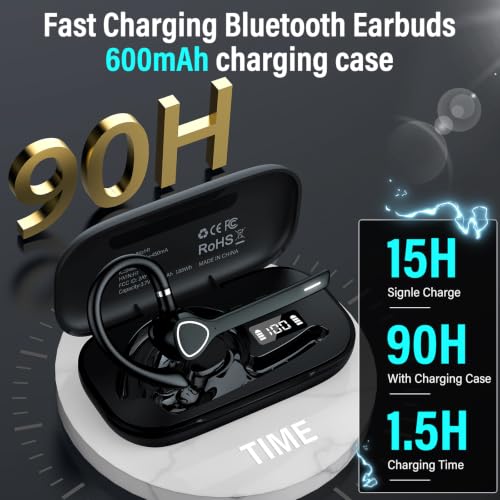 Bluetooth Headset, Single-Ear ENC Mic, Mute Button, 90H, Midnight Black | APTX HD Audio, Dual Device Connectivity, Lightweight All-Day Comfort, Noise Cancelling Mic, Ideal for Truckers & Office