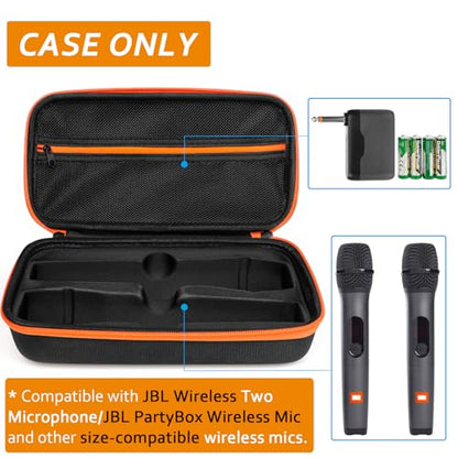 Wireless Microphone Case Compatible with J-B-L wireless Two Mic System, Partybox Mic Portable Storage Bag for Singing Karaoke, Handheld Mic Carrying Case for Receiver, Battery, Adapter(Box Only)