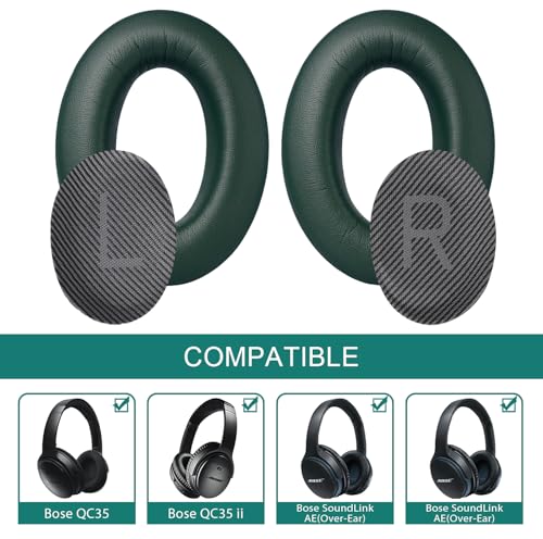 GEVO Premium Replacement Ear Pads for Bose QC35 & QC35ii Headphones - Green | Fits QuietComfort 35 & 35ii / SoundLink 1&2 AE（Over-Ear）- Soft Protein Leather · Adaptive Memory Foam and Extra Durable - color: Green