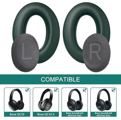 GEVO Premium Replacement Ear Pads for Bose QC35 & QC35ii Headphones - Green | Fits QuietComfort 35 & 35ii / SoundLink 1&2 AE（Over-Ear）- Soft Protein Leather · Adaptive Memory Foam and Extra Durable - color: Green