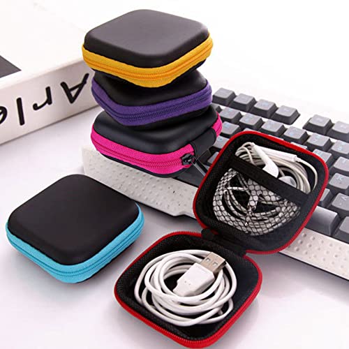 6Pcs Earphone Case,PU Small Square Pocket Earbud Carrying Case Bag with Zipper,Mini Portable Storage Bag,Cell Phone Accessories Organizer for Storing Earpieces,USB Cable,SD Cards,Memory Card